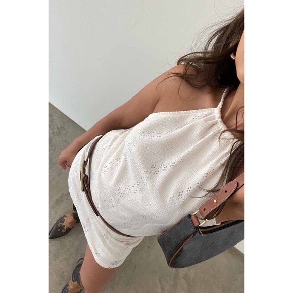 🐎 Boho Cream Coastal Cowgirl Lace Halter Dress - Picture 1 of 10